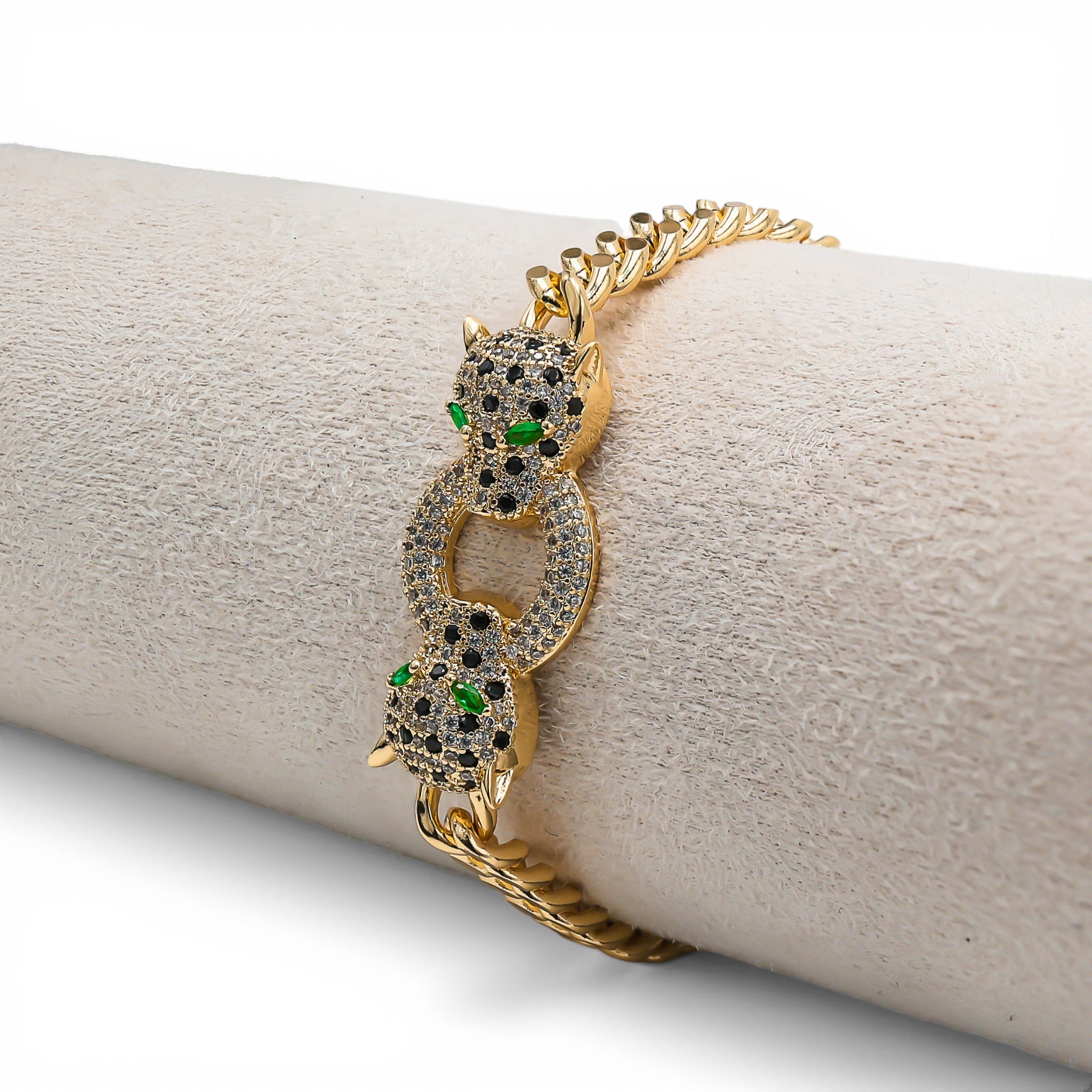 Brățară Cuban Twin Gold Panthers Placată cu Aur