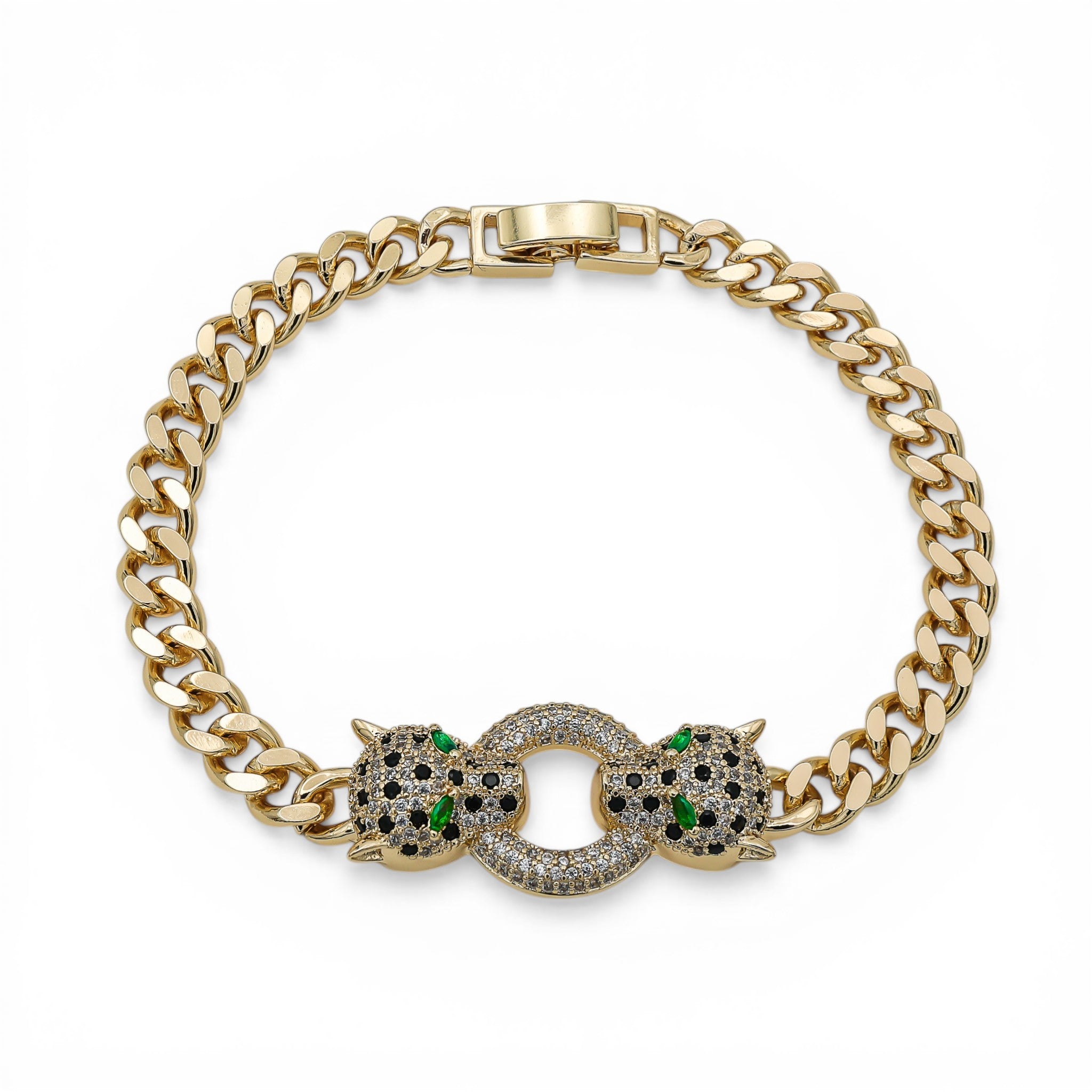 Brățară Cuban Twin Gold Panthers Placată cu Aur