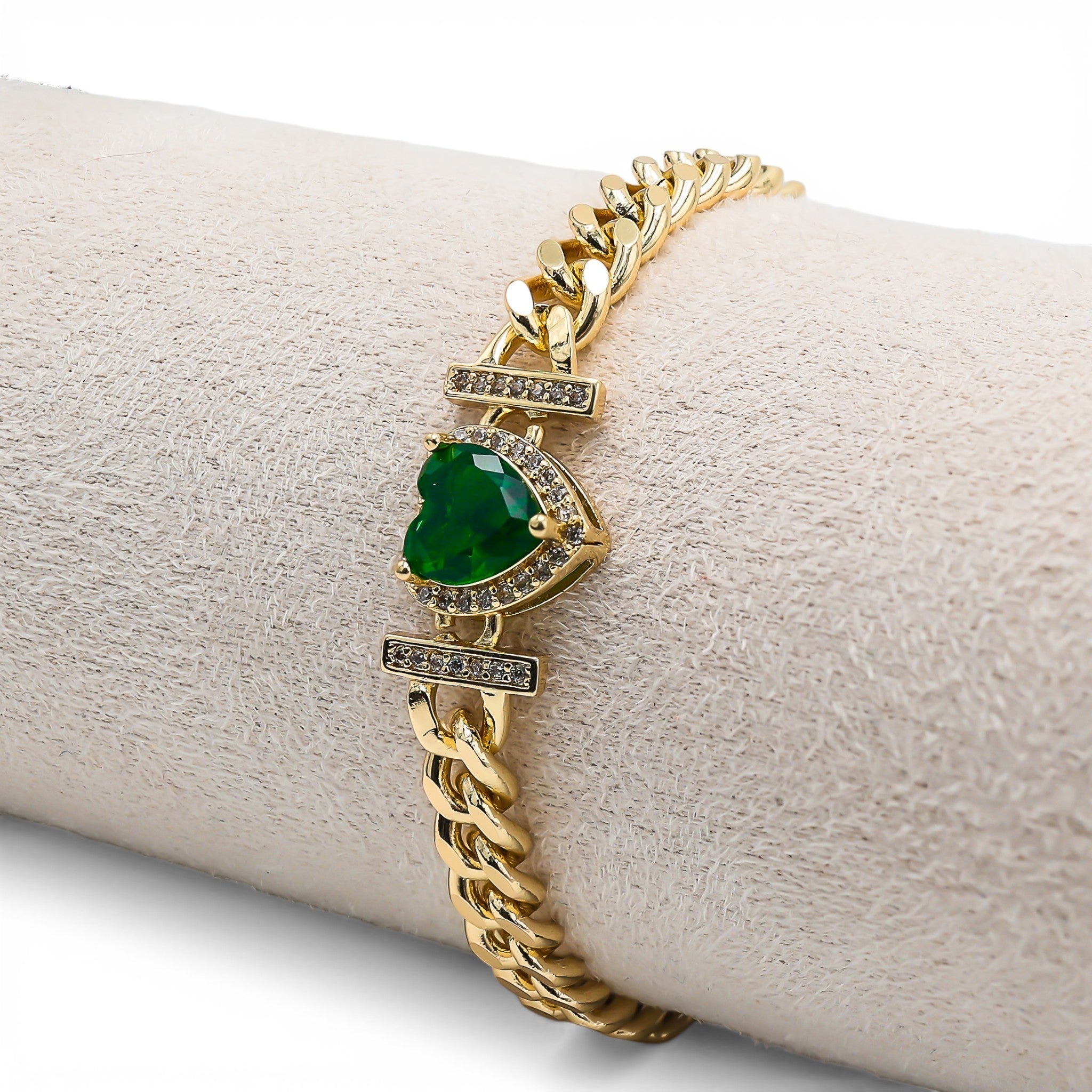 Brățară Cuban Green Heart Placată cu Aur