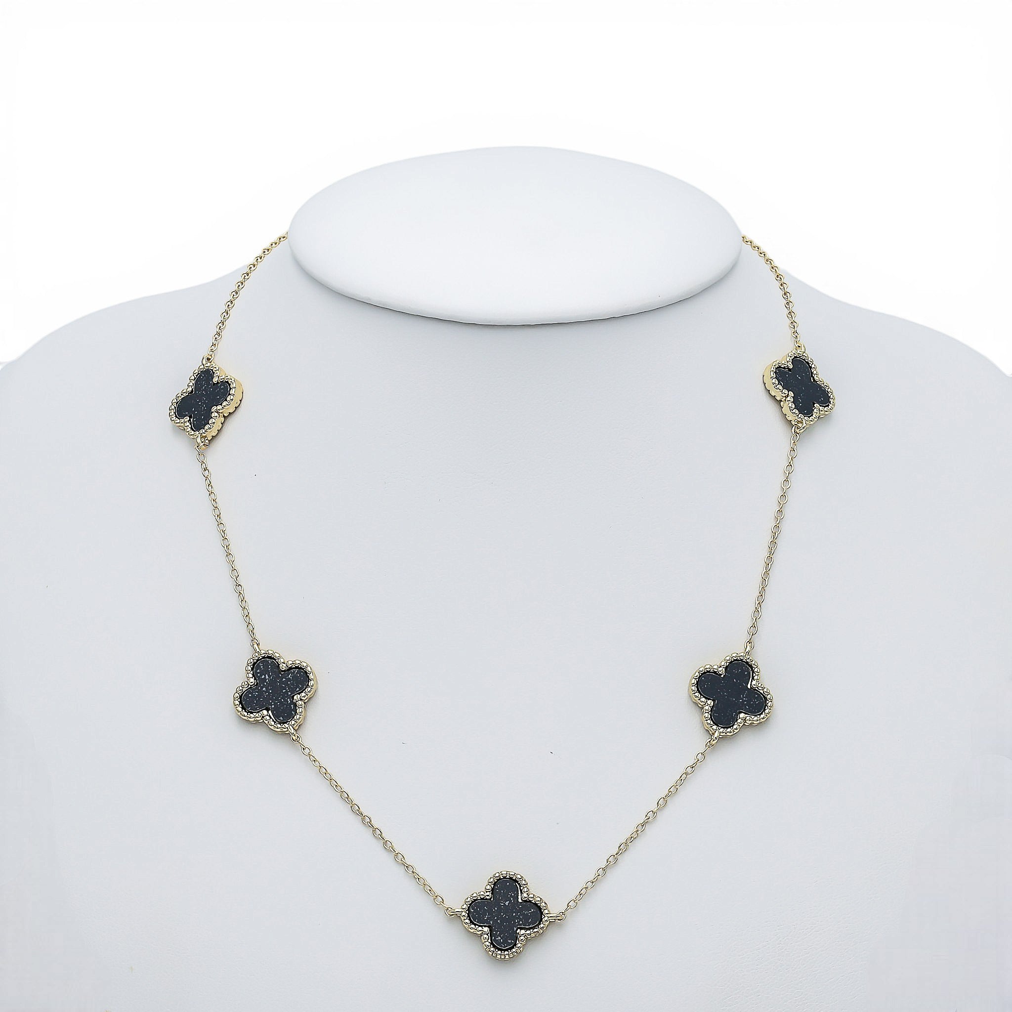 Colier Trifoi Negru Placat cu Aur