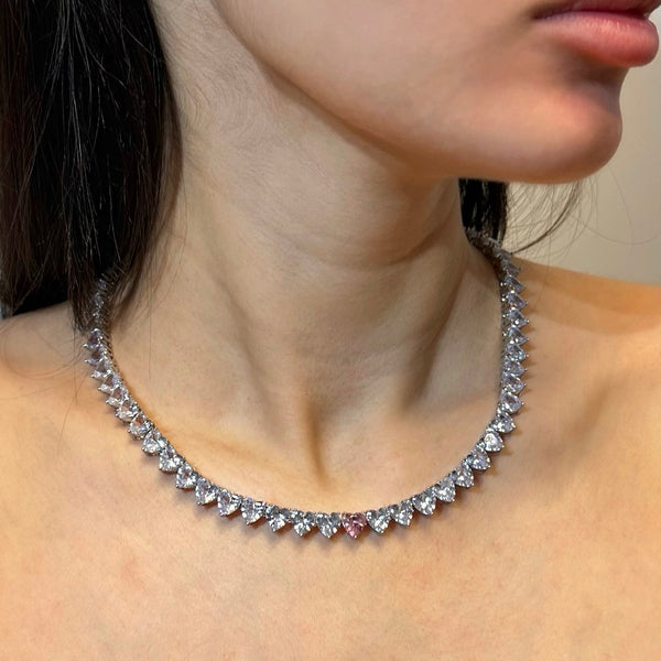 Colier Tennis JustHearts White and Rose