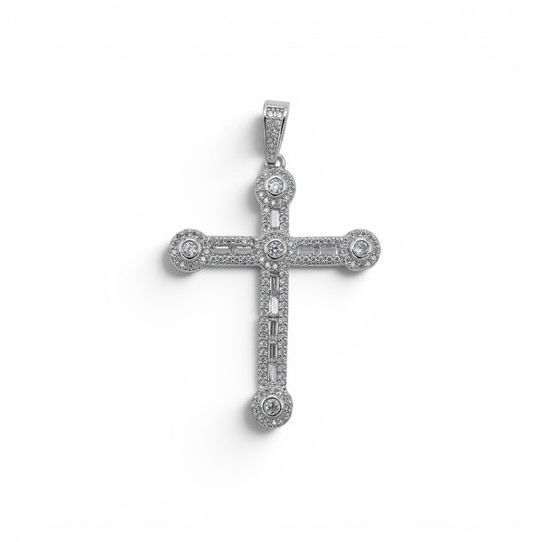 Pandantiv Halo Cross Placat cu Aur Alb