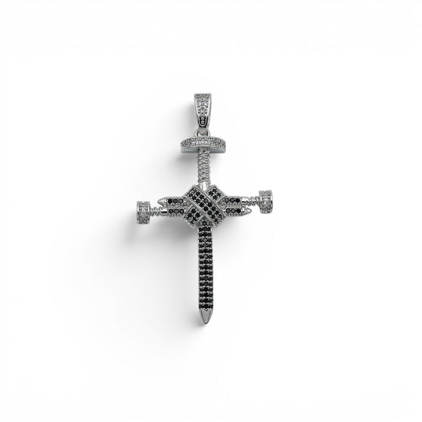 Pandantiv Onyx Nail Cross Placat cu Aur Alb