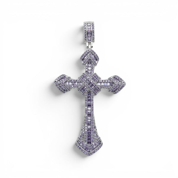 Pandantiv Violet Majesty Cross Placat cu Aur Alb