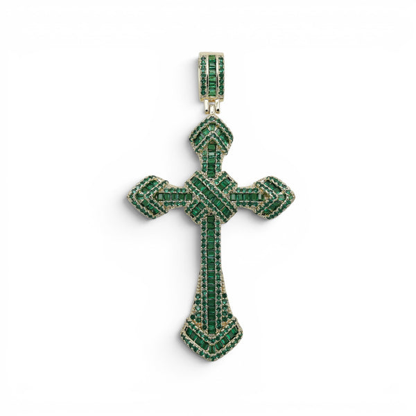 Pandantiv Cruce Imperial Green Placat cu Aur Galben