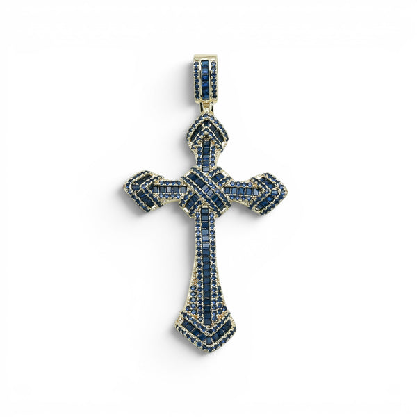 Pandantiv Cruce Imperial Blue Placat cu Aur Galben