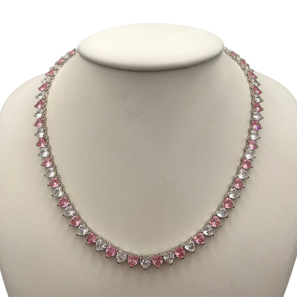 Colier Tennis JustHearts Mini White and Rose