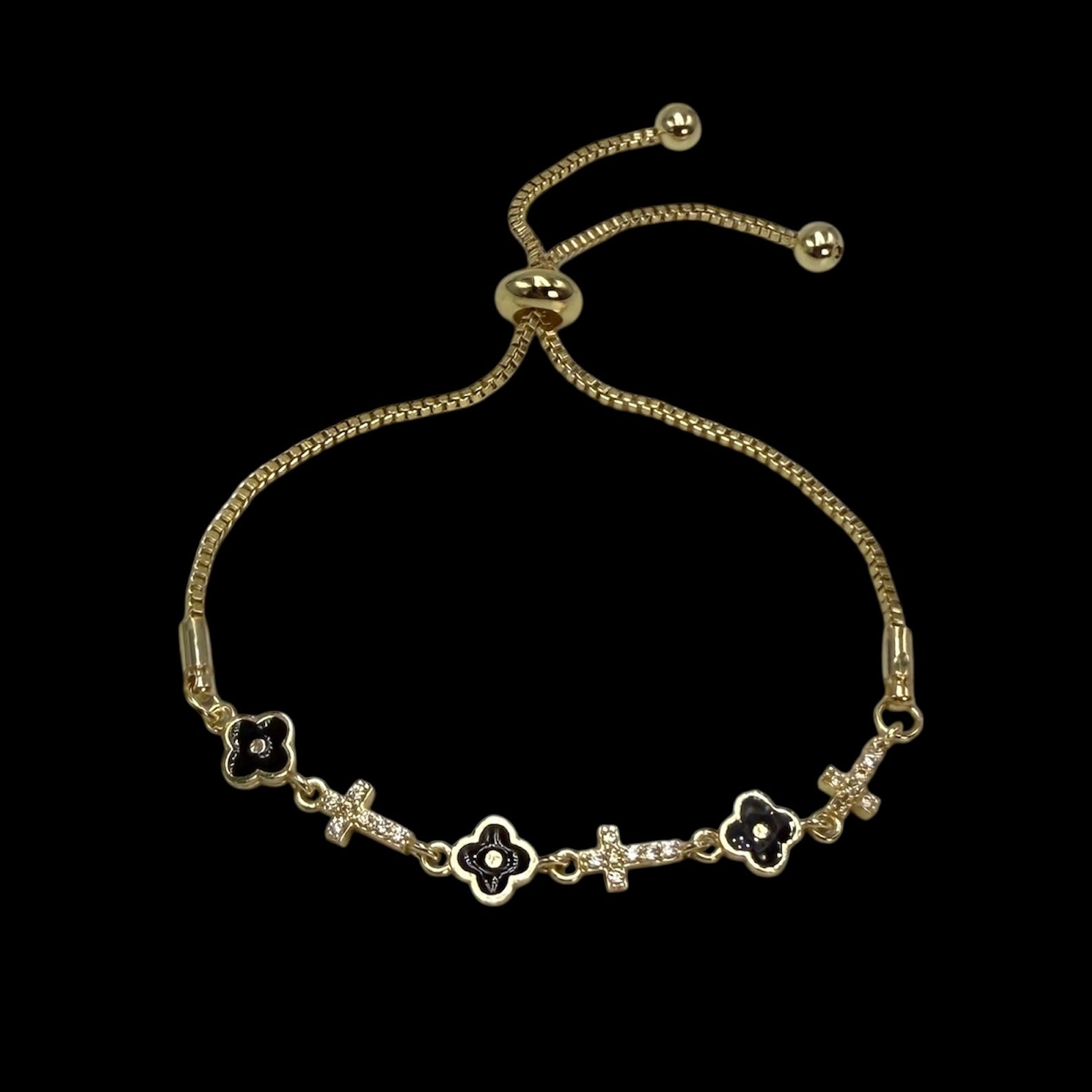 Brățară Reglabilă Trifoi Cruce 2 Placată cu Aur