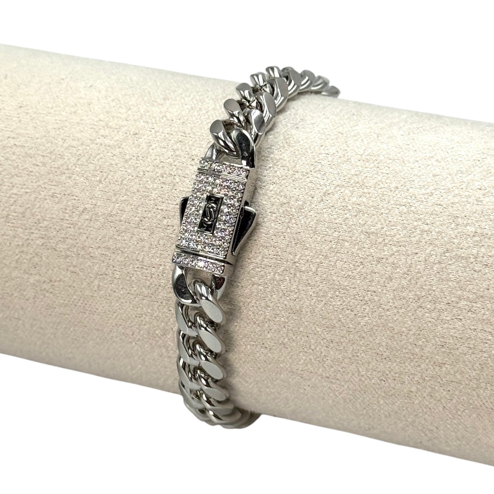 Brățară Cuban Monaco 8mm Placată cu Aur Alb