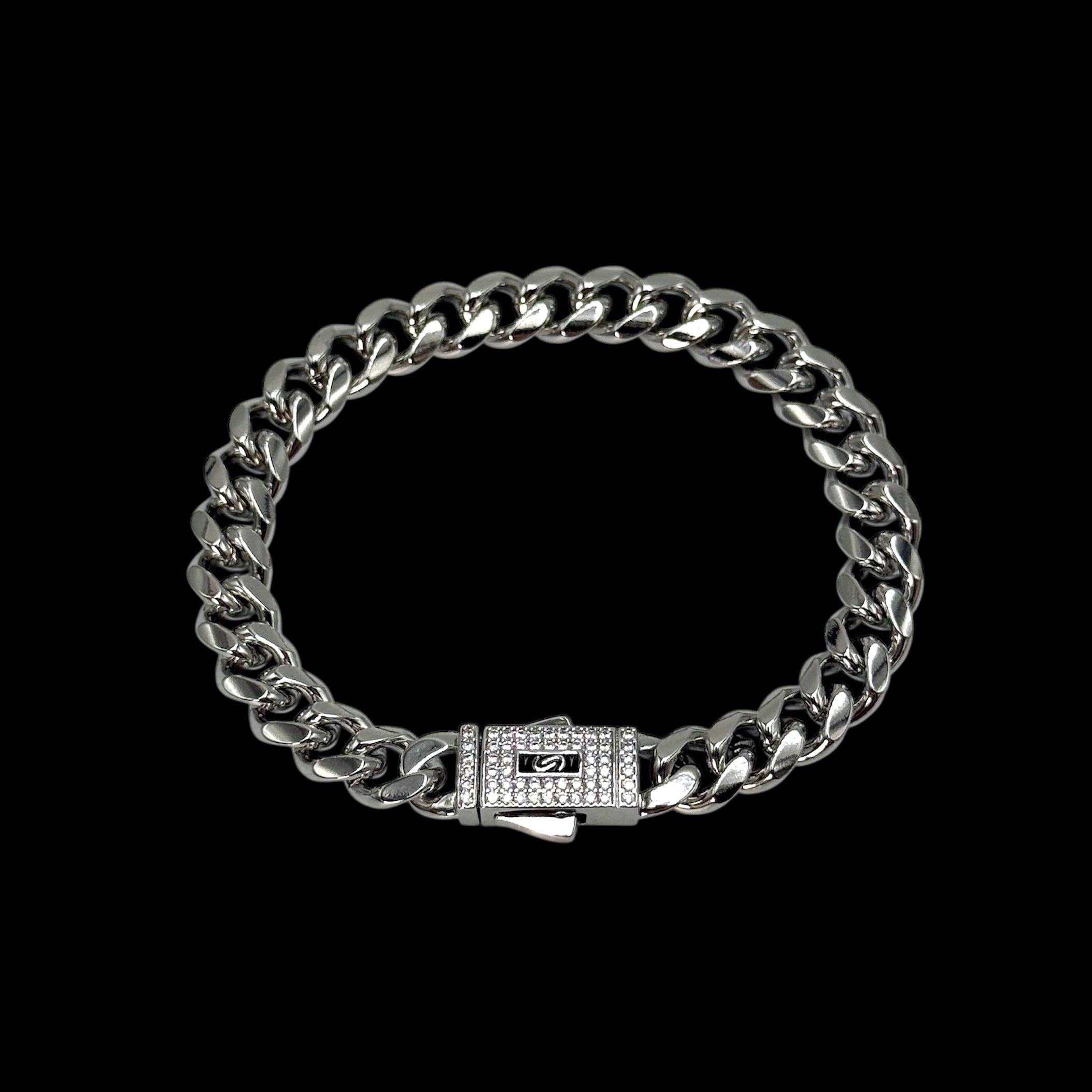 Brățară Cuban Monaco 8mm Placată cu Aur Alb