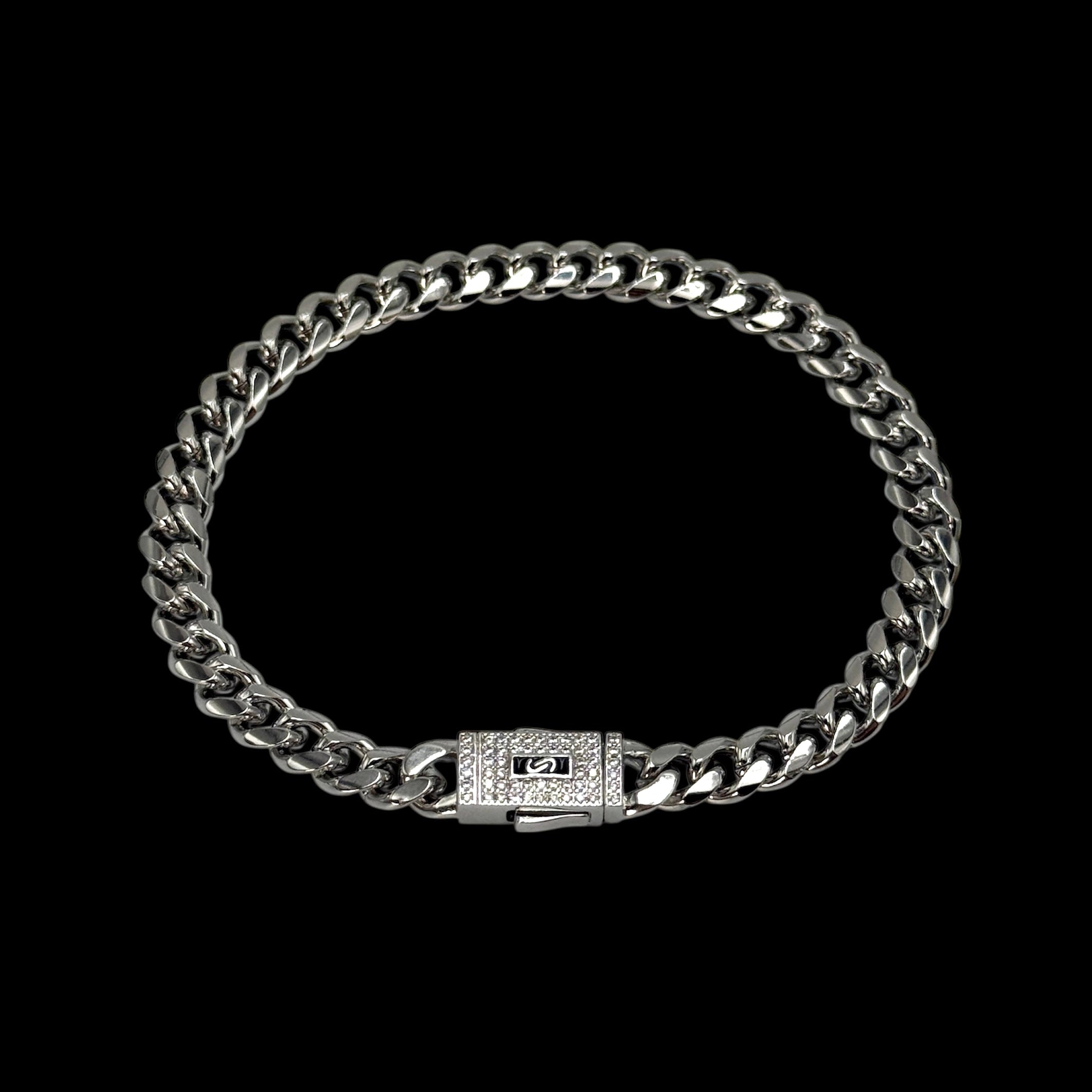 Brățară Cuban Monaco 6 mm placată cu Aur alb