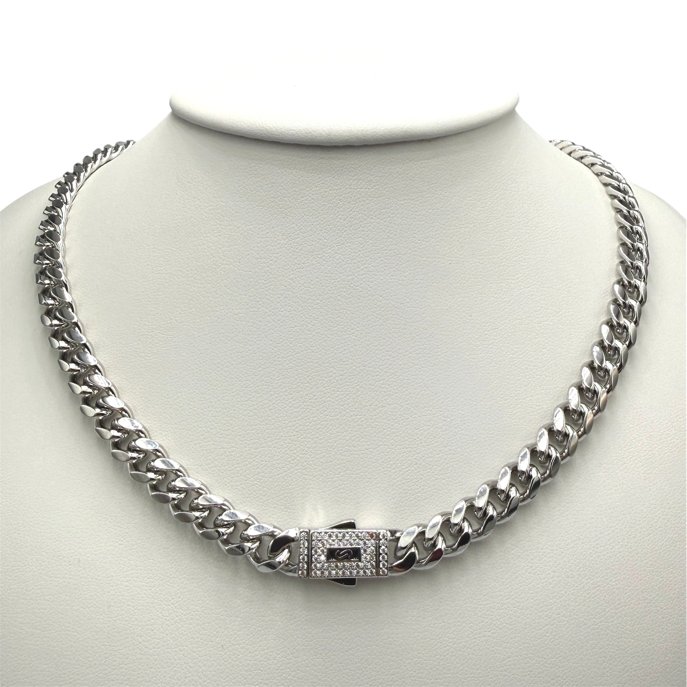 Colier Cuban Monaco 8 mm Placat cu Aur Alb