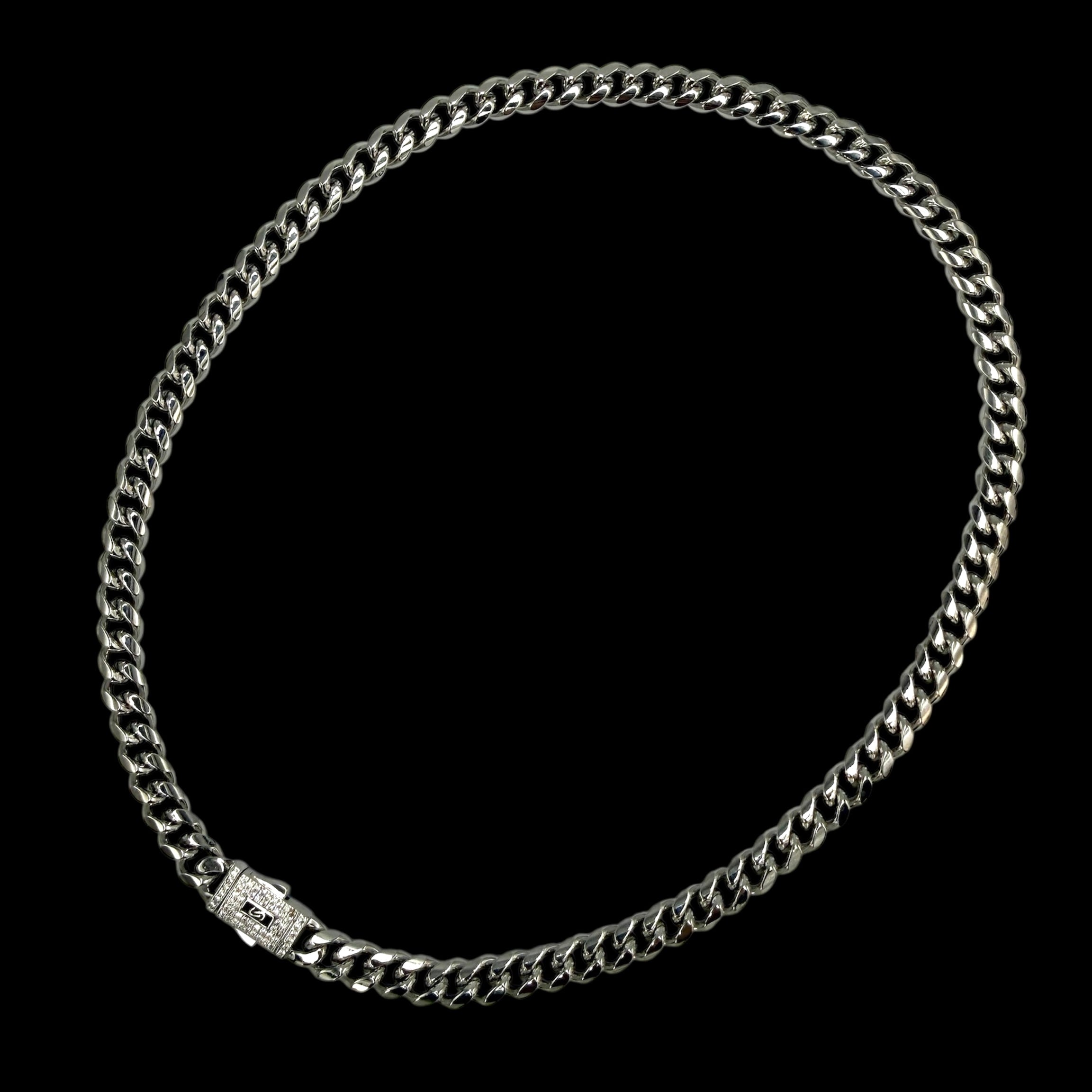 Colier Cuban Monaco 8 mm Placat cu Aur Alb