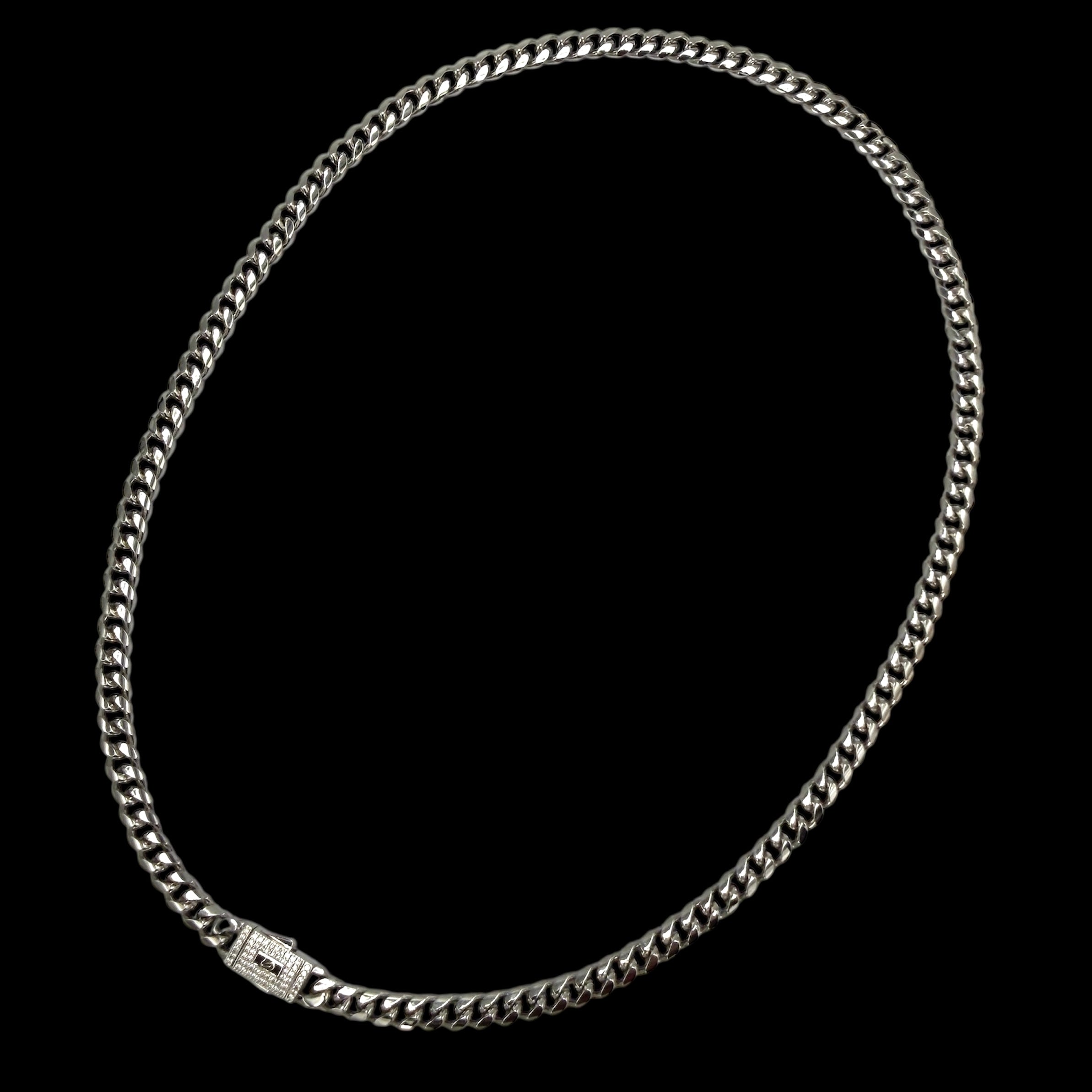 Colier Cuban Monaco 6mm Placat cu Aur alb